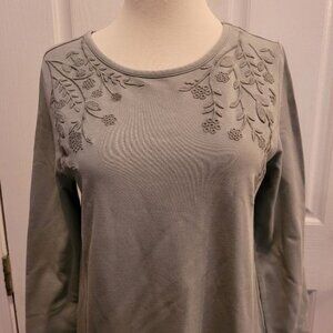 Soft Surroundings Embroidered Top 3/4 Sleeve Gray Casual Size XS